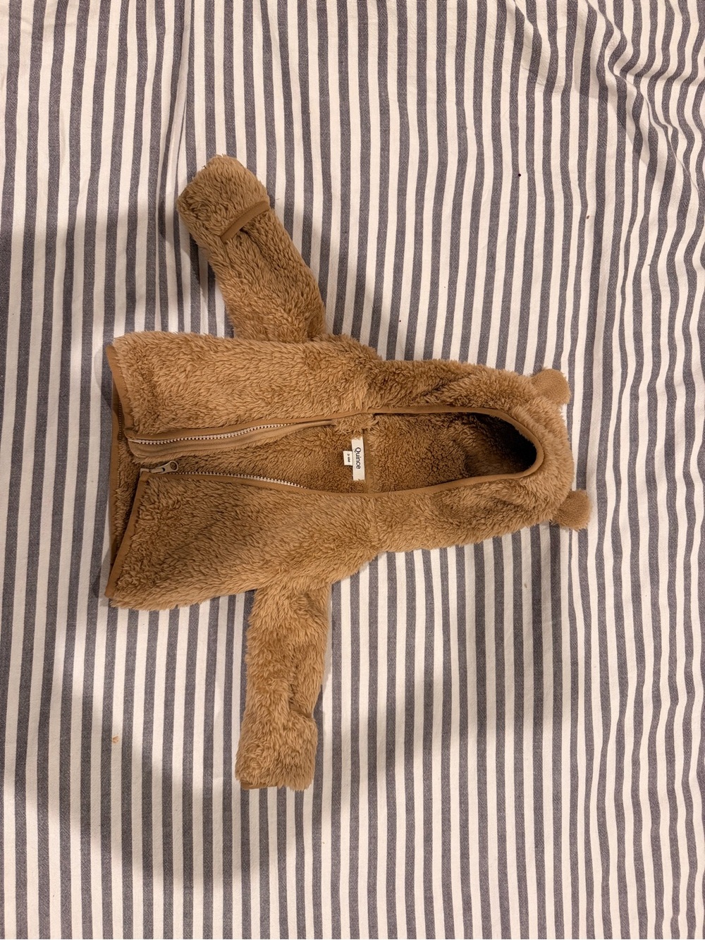 Brown Teddy Faux-Fur Baby Hoodie with Ears